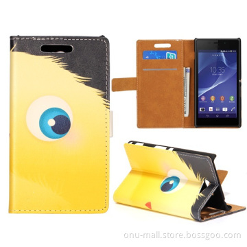 Lovely Design Wallet Style Flip Stand leather Mobile Phone Case For Sony M2 S50H With Card Slots